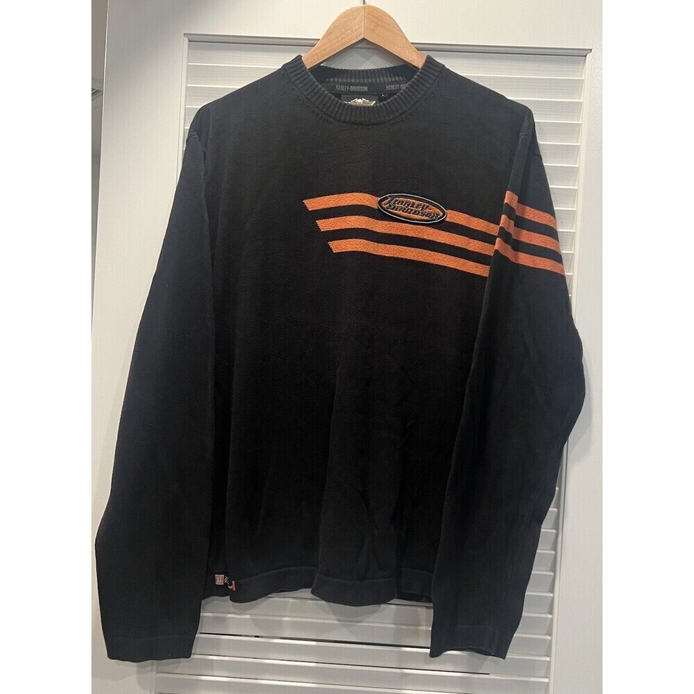 Vintage Harley-Davidson Motor Black Sweatshirt Orange Stripes Logo Patch Large